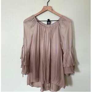 Le Marais Paris Italian Silk Blouse Sheer Ruffle Romantic Ruffle Top